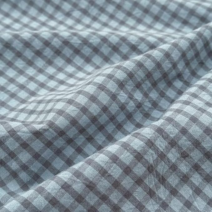 PinkMemory Blue Gingham Duvet Cover Bedding Set King 100% Washed Cotton Blue - Image 5