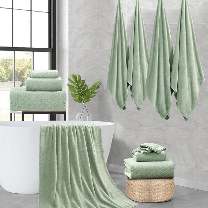 8-Piece Green Bath Towels Set, 2 Oversized Large Bath Towels Sheet, 2 Hand - Image 7