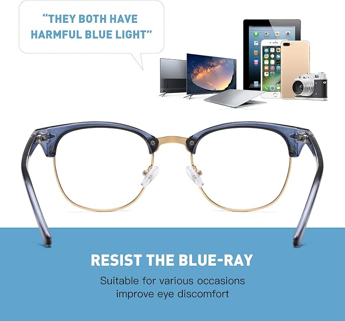 Blue Light Blocking Glasses Vintage Half Frame UV Clear Lens Anti Eyestrain - Image 4
