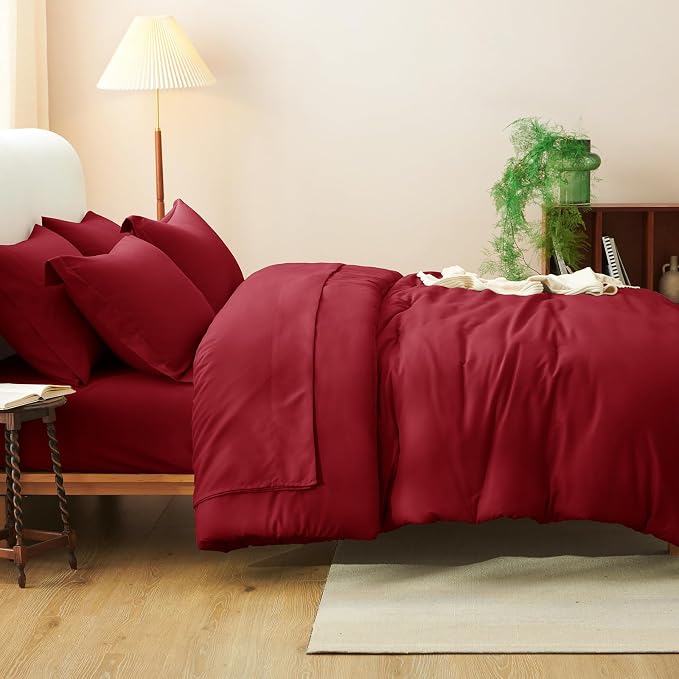 CozyLux Full Size Comforter Sets Dark Red, 7 Pieces Bed in a Bag Full Comforter - Image 7