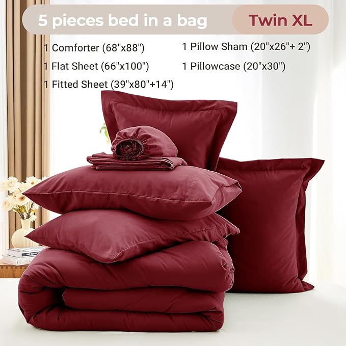 MUXHOMO 5 Pieces Twin XL Comforter Set, Soft Bed in a Bag Twin XL Size - Image 5