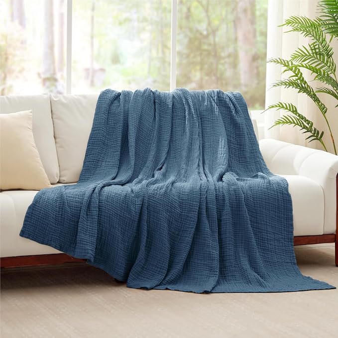 100% Cotton Muslin Blanket King 108" x 90", 6 Layers Breathable and Lightweight - Image 8