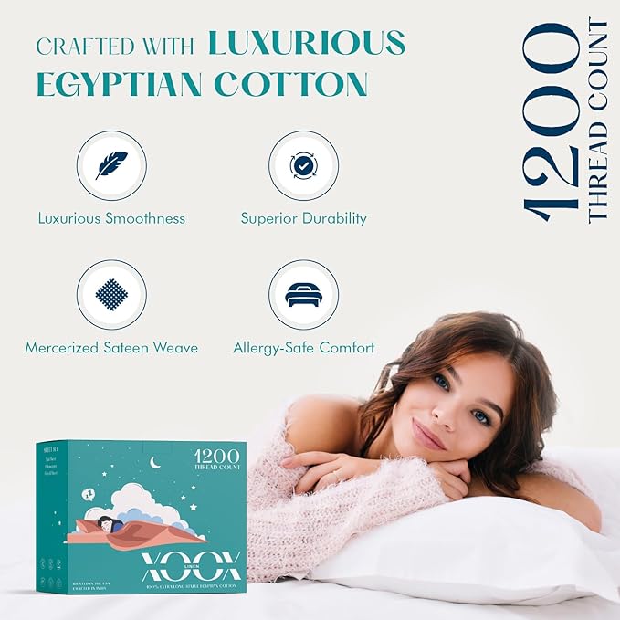 XOOX Linen 100% Egyptian Cotton Sheets California King Size - Image 2