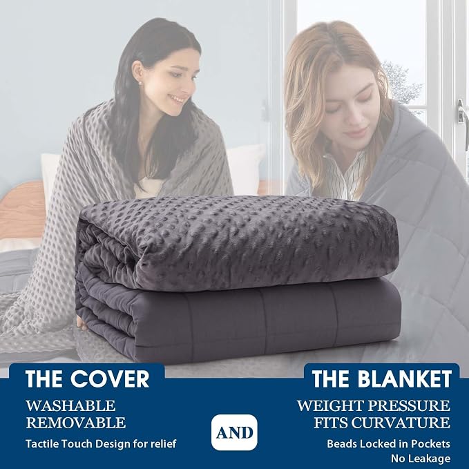 Weighted Blanket with Cover Queen Size Heavy Blanket Removable Soft Grey - Image 6