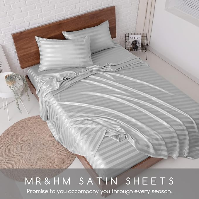 MR&HM Satin Bed Sheets, King Size Sheets Set - Image 7