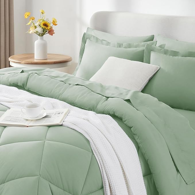 CozyLux King Size Comforter Set Sage Green - Image 3