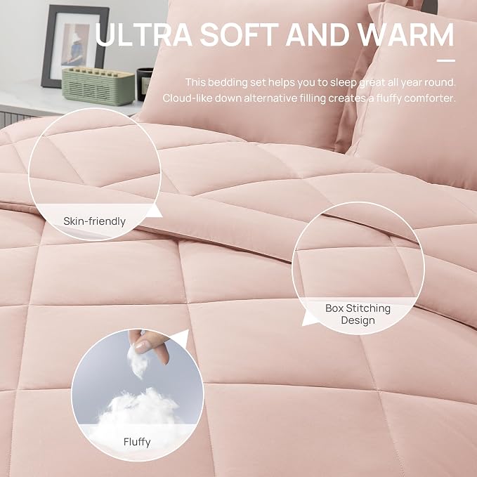 Love's cabin King Size Comforter Set Pink, 7 Pieces King Bed in a Bag, All - Image 5