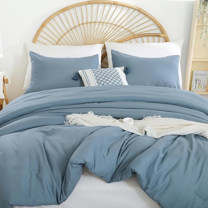 weigelia Dusty Blue Comforter Queen Size 3PCS Bed Comforter - Image 4