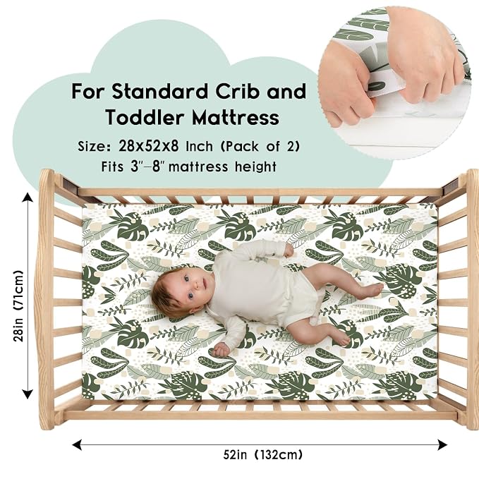 Yoofoss Baby Crib Sheets for Boys Girls, Fitted Crib Sheet 2 Pack for Standard - Image 2