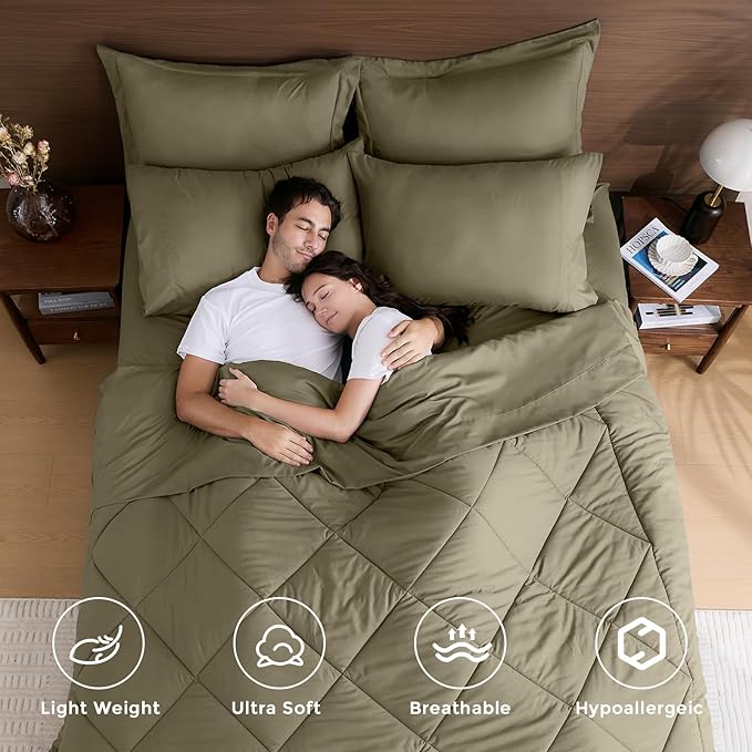 HEVUMYI Olive Green King Comforter Set - Image 2