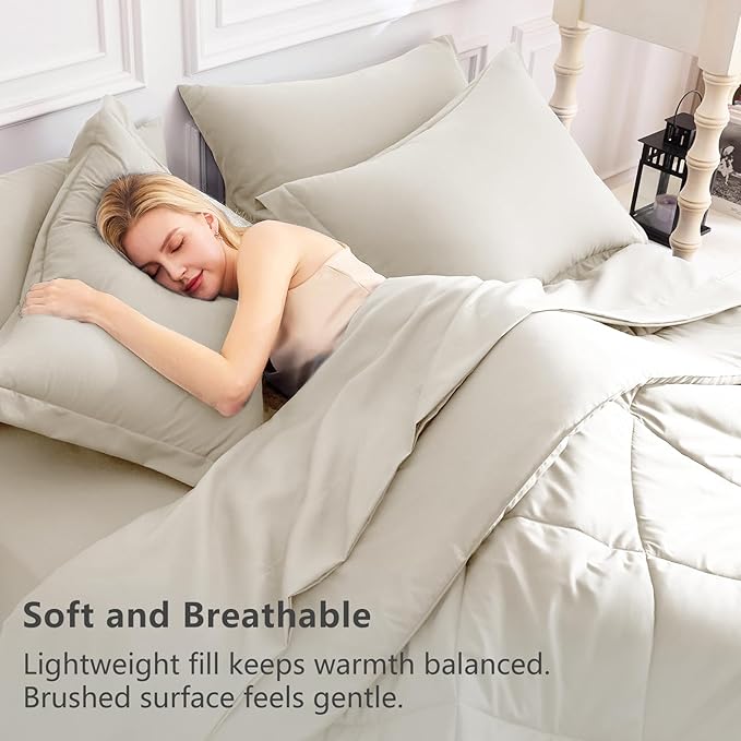CozyLux King Size Comforter Set Oatmeal - Image 3