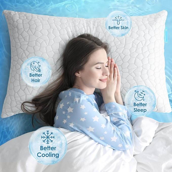 Cooling Pillows King Size Set of 2, Firm Shredded Memory Foam Pillows - Image 9