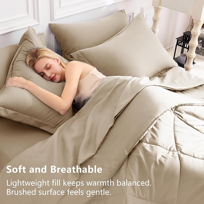 CozyLux Queen Comforter Set Taupe - Image 3