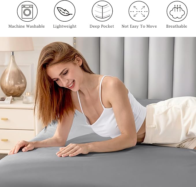 FreshCulture Pure Cotton Fitted Sheets Queen Size, 300 Thread Count Percale - Image 5