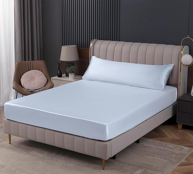 Homiest Baby Blue Satin Fitted Sheet by Homiest
