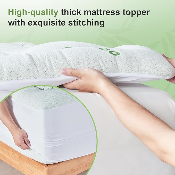 Queen Size Mattress Topper Viscose Derived from Bamboo, Soft Thick Pillow Top - Image 5