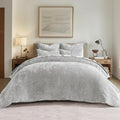 EVERGRACE Velvet Quilt Set King Size, Luxurious Soft Striped Channel Bedding Set by EverGrace