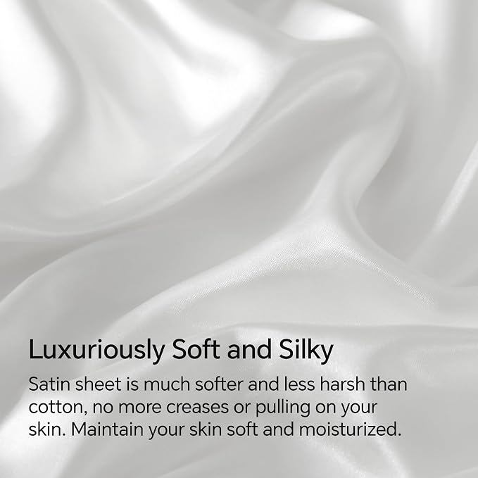 BEDELITE King Size Sheets Set, Luxury Soft White Satin Sheets - Image 3