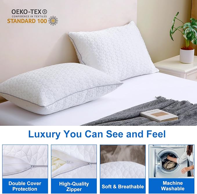 Cooling King Size Pillows Set of 2, Shredded Memory Foam Pillows, Adjustable - Image 7