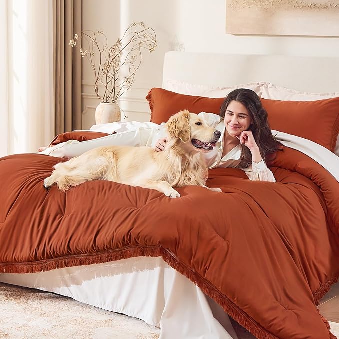 Andency Comforter Set Oversized King Terracotta 120x120, 3 Pieces Boho Fall - Image 3