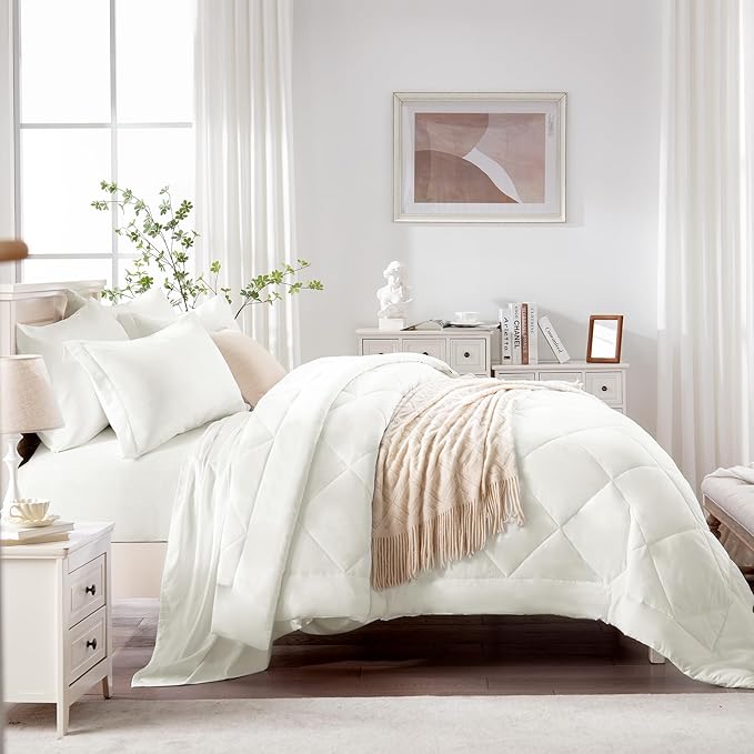Love's cabin Twin XL Comforter Set Ivory, 5 Pieces Twin XL Bed in a Bag - Image 3