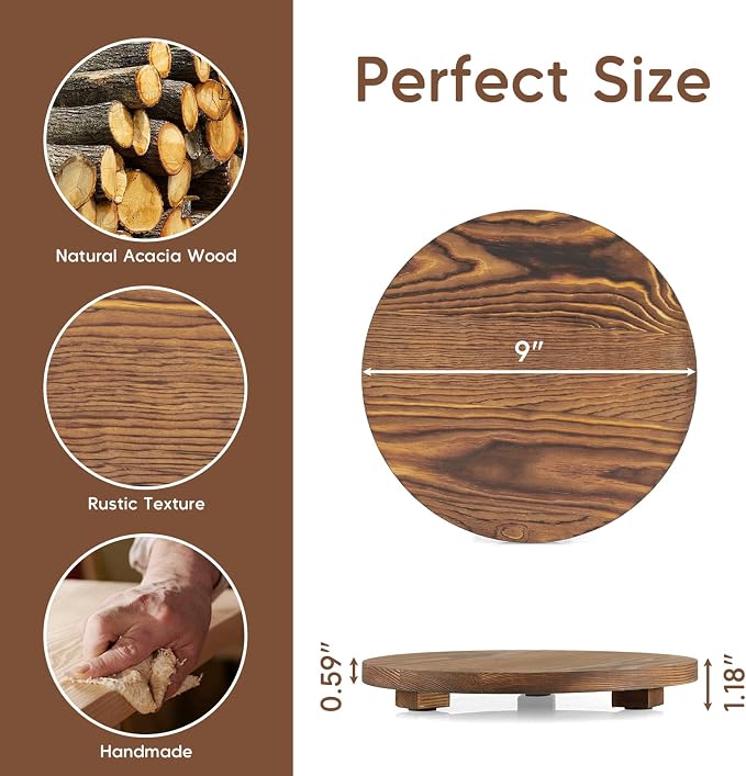 Small Round Decorative Tray Burnt Wood Bathroom Counter Organizer Pedestal - Image 2