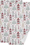 Red Green Grey Christmas Xmas Tree Hand Towels by Unknown