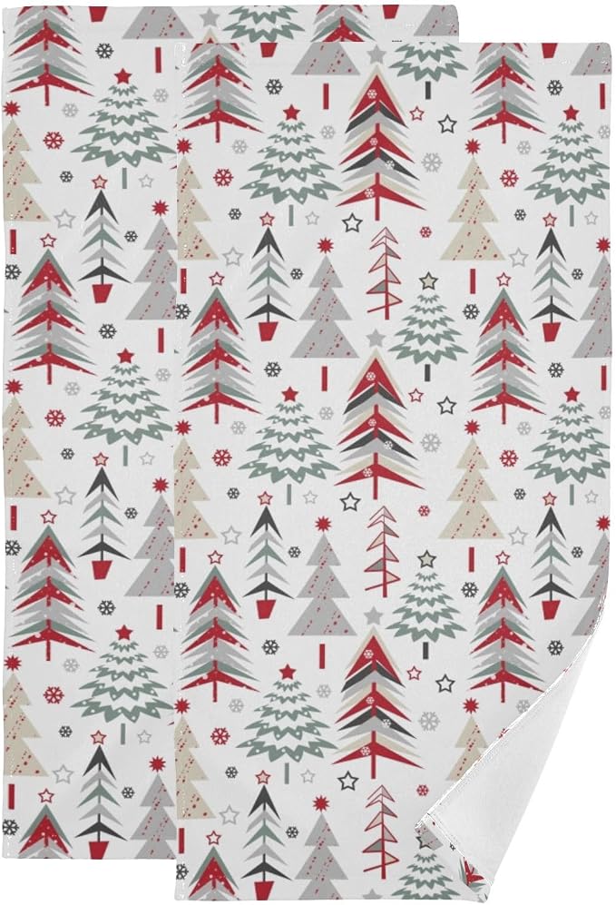 Red Green Grey Christmas Xmas Tree Hand Towels by Unknown