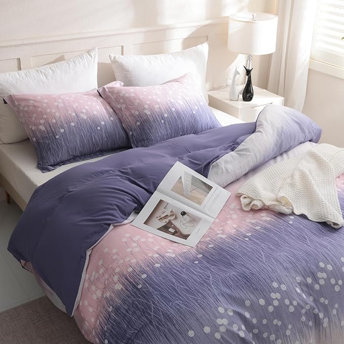LONAVA King Patchwork 3 Pcs Duvet Cover Set, Breathable Soft Microfiber Purple by LONAVA