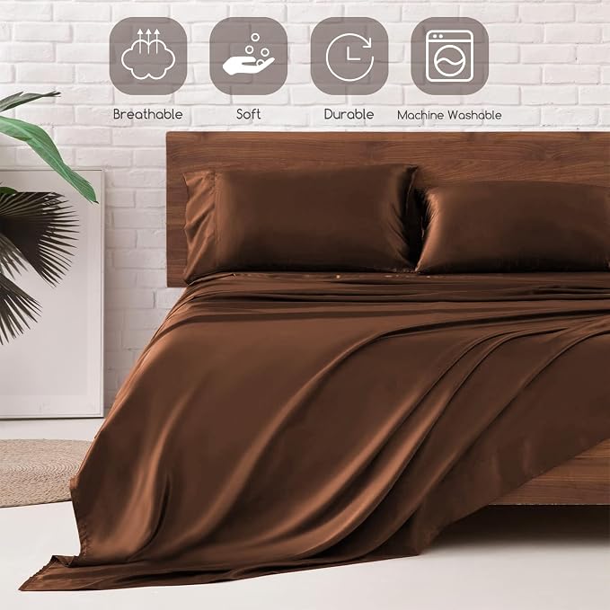 MR&HM Satin Bed Sheets, Twin XL Size Sheets Set - Image 6