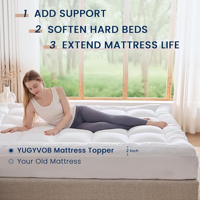 YUGYVOB Mattress Pad Extra Thick, and Breathable Twin XL Mattress Topper 8-21" - Image 8
