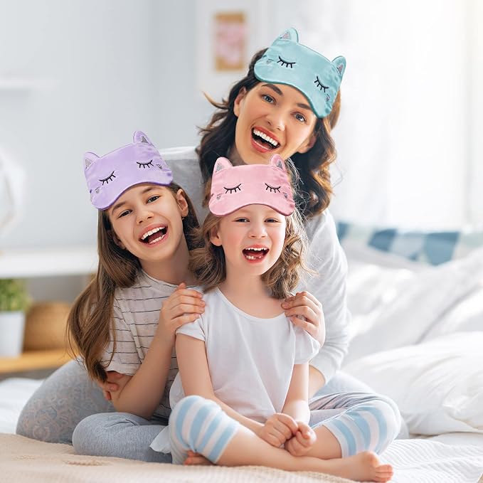 Haysandy 3 Pieces Sleep Mask for Kids Girls Cute Cat Sleeping Eye Cover Soft - Image 6