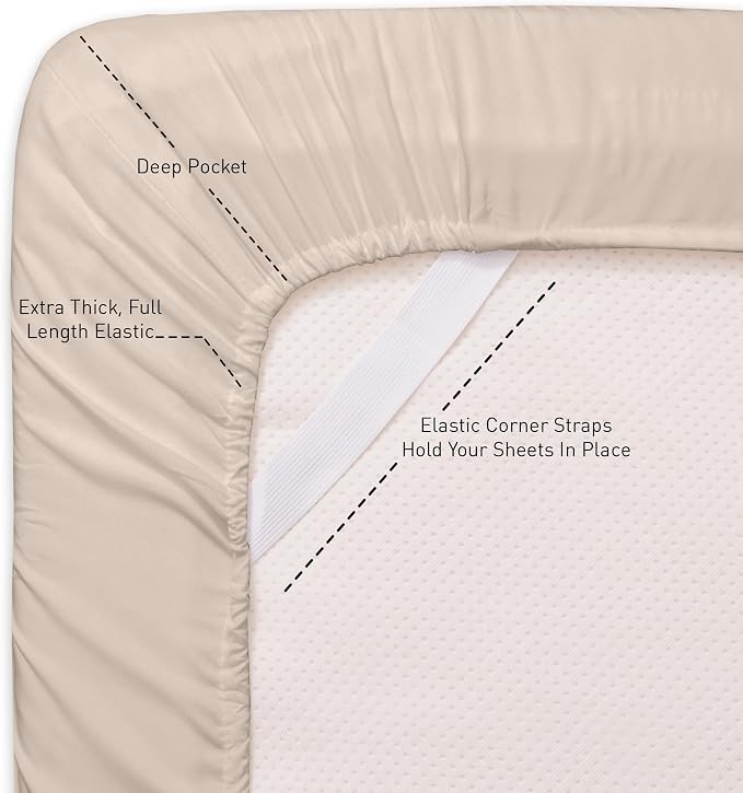 Twin XL Fitted Sheet Only with Full Elastic & Built in Corner Sheet Straps to - Image 2