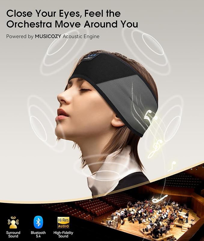 MUSICOZY Sleep Headphones Bluetooth 5.4 Headband, Wireless Earphones Music - Image 4