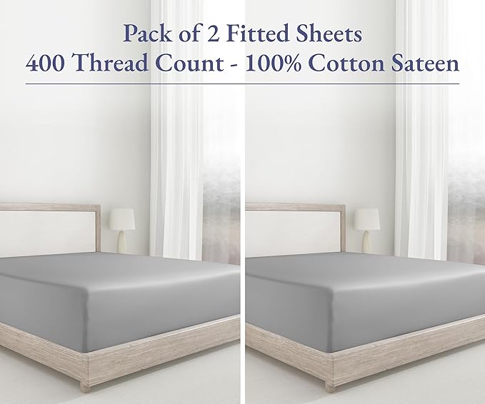 2 Queen Fitted Sheet, 400 Thread Count 100% Cotton Fitted Sheet Queen, Deep - Image 4