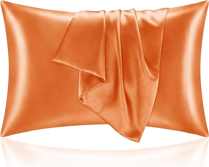 BEDELITE Satin Pillowcase with Zipper, Burnt Orange Pillow Cases Queen Size Set by BEDELITE