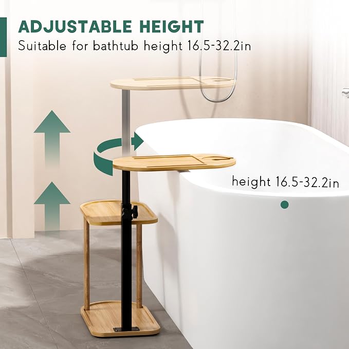 Yumkfoi 3 Layer Bath Tub Tray Table, Freestanding Bamboo Bath Tray Caddy - Image 3