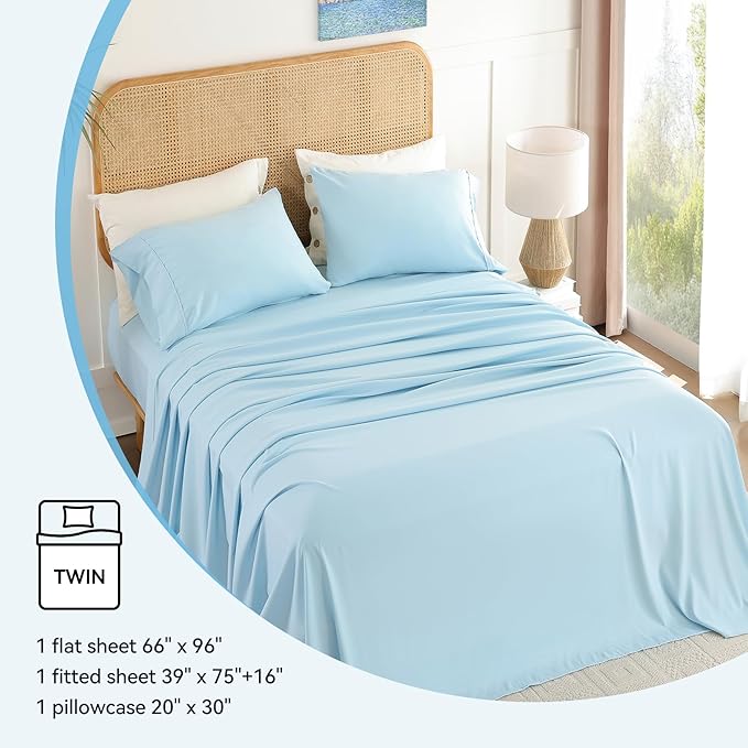 Kids Sheets Twin Size Soft Breathable Microfiber Bed Sheets Blue Bedding 16'' - Image 6