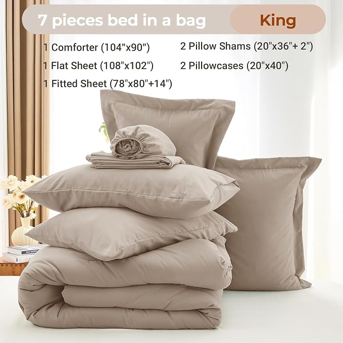 MUXHOMO 7 Pieces King Comforter Set, Soft Bed in a Bag King Size, All Season - Image 4