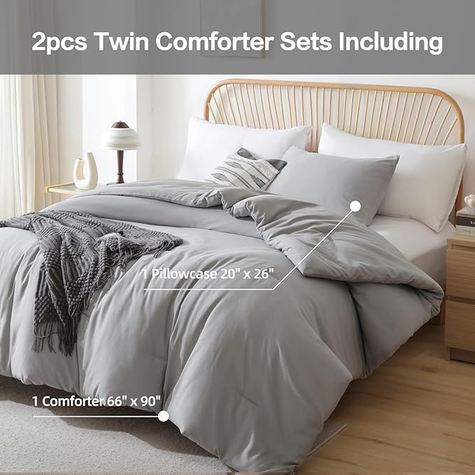 ROSGONIA Twin Comforter & Pillowcase Set, Lightweight Grey Bedding - Image 3