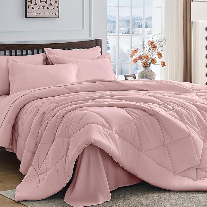 HEVUMYI Dusty Pink Twin Comforter Set by HEVUMYI