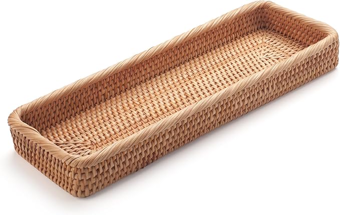 Rattan Bathroom Vanity Trays Toilet Tank Baskets Long Narrow Hand Towel Storage - Image 2