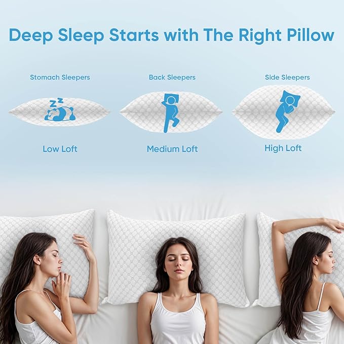 OAISZ Shredded Memory Foam Pillows, Cooling Bed Pillows Queen Size Set of 2 - Image 6