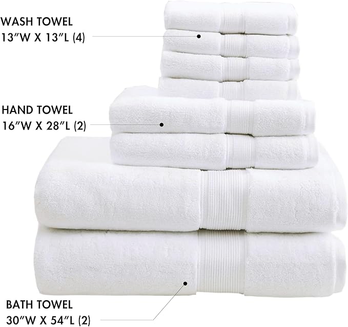 Madison Park 800GSM Bathroom Towel Set of 8 100% Cotton Bath Towel Set - Image 4