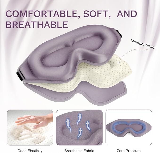 99% Fully Block Out Light Eye Sleep Mask, 3D Deep Contoured Eyes Cover Zero - Image 3