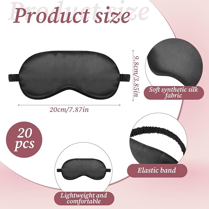 20 Pieces Silk Sleep Mask with Adjustable Strap, Women Men - Image 2