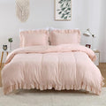 Pink Ruffle Duvet Cover Queen Size, 90x90 in by CAROMIO