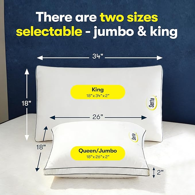 Serta Hotel Collection Bed Pillows Queen/Standard Size Set of 2, 400 Thread - Image 6