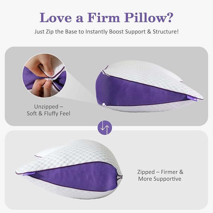 HOMELAB Adjustable Shredded Memory Foam Curve Pillow Queen Size 29"x19" - Image 3
