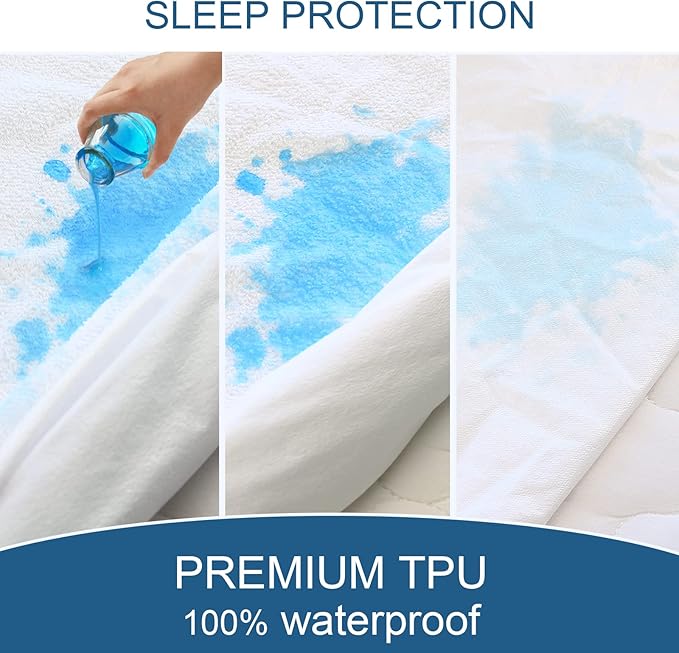 Full Size Mattress Protector Waterproof Mattress Topper Pad Cover Fitted Bed - Image 4